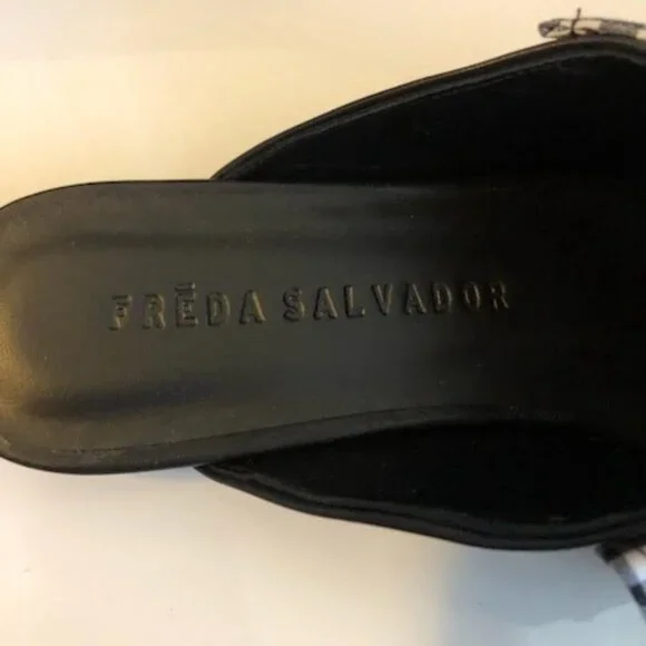 NWT FREDA SALVADOR Ono Black White Gingham Bow Tie Mule Flats 6 MSRP $325